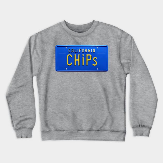 CHiPs California 1970s Blue License Plate Crewneck Sweatshirt by hotroddude